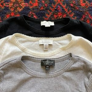Set of 3 Topshop Ribbed Cropped Long Sleeve
